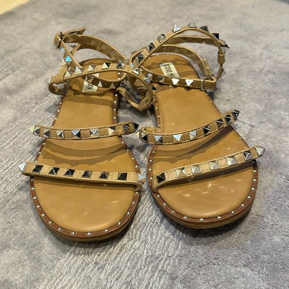 STEVE MADDEN Beige Studded Gladiator Sandals - Picture 1 of 3